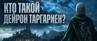 Дейрон Таргариен смотрит на синюю драконицу Тессарион над Староместом