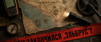 Обложка статьи о финале сериала «Эльбрус»: карта Абхазии, маршрут поисковой группы, следы собаки и найденные артефакты