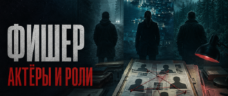 Обложка статьи об актёрах и ролях сериала «Фишер» с силуэтами следователей и материалами уголовного дела